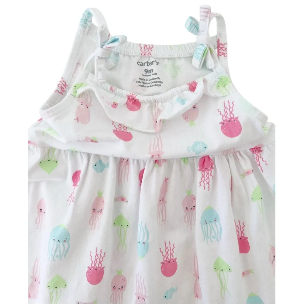 Carter's Pink & White Jellyfish Print Dress & Romper Onesie SET | Baby Girl 9MTH